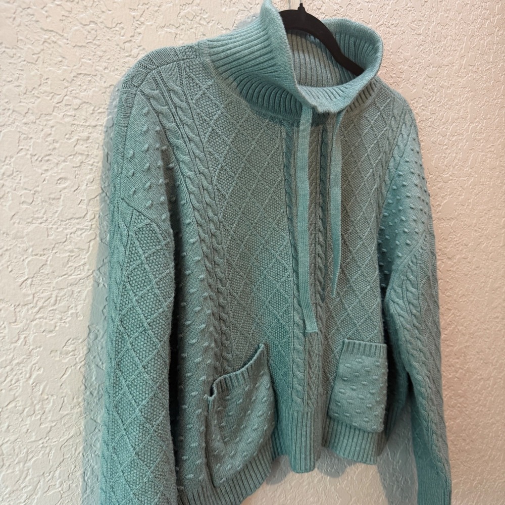 Lou & Grey Cable Knit Funnel Neck Sweater Small Sage Green Boho Cottagecore - Picture 4 of 7
